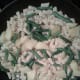 Cooked pasta, potatoes, and green beans are in a saute pan getting all warm and cozy. Notice that I used store-bought pasta this time.