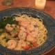 Your shrimp and pasta is ready to be served