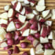 Quarter the potatoes and cut into medium bite-sized pieces. If you have teeny-tiny potatoes like I did, you can leave them whole.