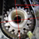 DD. At TDC, apply paint marks to the old timing belt, crankshaft pulley, and engine.