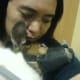Peso wore a muzzle to prevent snapping or biting during treatment