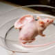 Don't worry—most hairless mice don't have human ears growing on their backs. This one is a lab animal taking part in a research trial.