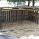 Miniature pigs don't need a big house. To give them shelter, we recycled some wooden pallets, corrugated iron and chopped down one thin tree trunk. Quick and easy.