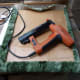 Carpet being stapled in position over foam and plywood to create cat flap insulator.