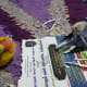 Picture showing female lovebird (right) depicting nesting behavior (shredding strips and putting them in her tail). The male (her mate) is imitating her unsuccessfully.