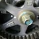 Camshaft pulley TDC alignment paint marks.