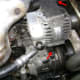 Alternator pivot bolt and adjustment bolt.