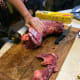 Each steak will begin to fall away from the uncut section as you near the surface of your cutting board.