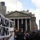 A banner reading "Capitalism isn't working" (a pun on the Conservative election poster "Labour isn't working") at the G20 Meltdown protest in London on April 1, 2009.