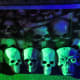 There are lots of skulls at the haunted house exhibit in the National Museum of Funeral History.