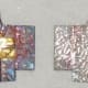 Fine silver and 24k gold (keum-boo) kimono charm with iridescent patina, textured with a combination of tear-away textures and texture mats. Front and back views shown side-by-side.