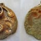 Bronze beach scene charm with heat patina - front and back