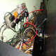 All the cables, plugs and sockets hidden behind the TV.