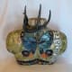 Artemis (Two) back view, broken porcelain, shed antler, vintage jewelry, stained glass