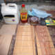 White spirit, Teak Oil and Beeswax for final clean and polish