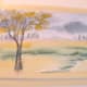 If you wish to paint some foliage on the tree, wet irregular areas where the leaves will go and drop in some bits of yellow ocher in the branches and on the ground.