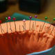 2. Pin the two edges together along the seam.