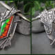 This shows how the backplate shape and texture echo the lizard skin ammolite pattern and continue on the integrated bail and onto the pendant back.