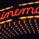 Low lit cinema sign in Spaceship Earth.