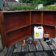 After cleaning off the sawdust with white spirit, stained with wood dye and coloured beeswax polish.