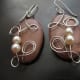 Pink marble earrings with silver wire wrap and pearls