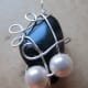 Black marble with silver wire wrap and pearls