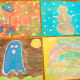 Our finished rubber cement art paintings.