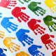 'Ru-Dee' - by INK Team. The INK studio painted their elephant white to represent peace, and covered it in hand prints to represent a 'hand-in-hand' spirit of diversity, unity and helping one another.
