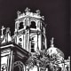 Linocut of Sacred Heart Catholic Church in Galveston, Texas titled Historic Galveston Church created by Peggy Woods
