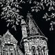 Linocut of Bishop's Palace in Galveston, Texas created by Peggy Woods