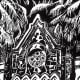 Linocut of Eaton Memorial Chapel in Galveston, Texas created by Peggy Woods