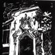 Linocut titled Los Patios created by Peggy Woods