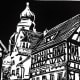 Linocut titled Herrenberg, Germany created by Peggy Woods
