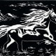 "Running Free" linocut by Peggy Woods