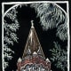 Hand colored linocut of Angels on High created by Peggy Woods