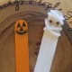 Jack-o'-lantern and mummy booksmarks.