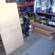Sheets of 9mm plywood and the Meranti planks brought back from Portsmouth