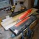 Cutting oak floorboard to size to make plinth drawer front and decorative end pieces