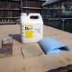Table top cleaned with white spirit prior to wood staining.