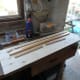 All required bits of salvaged wood ready for assembling, to make under table shelf.