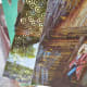 I hand-stamped my magazine photos to add more color to my collage.