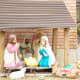 Purchased Plastic set with home made manger from logs and corrugated roofing.
