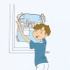 My drawing of a boy tracing the pattern on heavy paper.