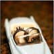 Cute picture of his and her wedding ring / couple ring on a car seat