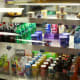 Several cases hold drinks in addition to the long counters of hot and cold drink stations.