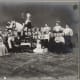 Group of Dutch children with Sinterklaas and Black Peter
