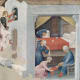 A fifteenth century depiction of St Nicholas surreptiously providing a dowry to one of the three daughters.