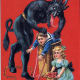 1900 illustration of Krampus stuffing some naughty children in his bag