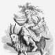 Old Father Christmas riding a goat