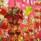 Many Chinese New Year decorations have "8" in their prices because the Hokkien pronunciation for 8 rhymes with Huat, which means windfall.